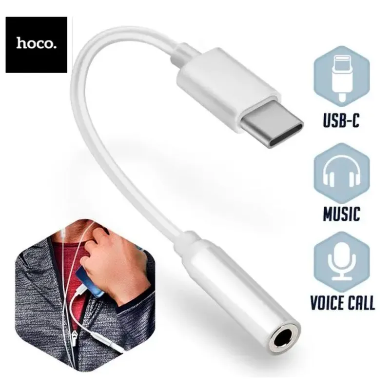 HOCO - Adaptador Audifono Jack de 3,5 mm  a Tipo C Blanco HOCO LS35
