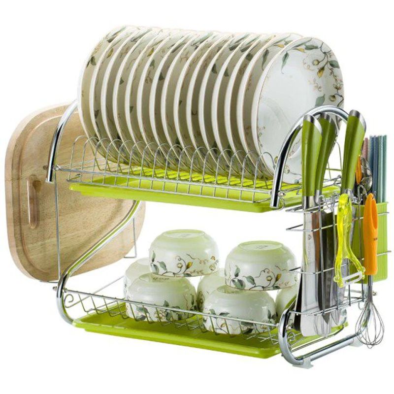 OEM - Organizador de Platos Multifuncional 2Niveles Cromado Rack Escurridor
