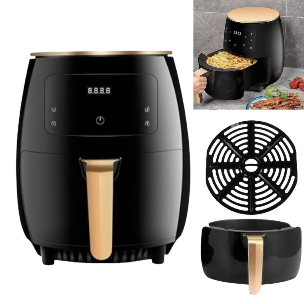 OEM - Freidora de Aire 6Litros Black 2400W Temp hasta 200°C