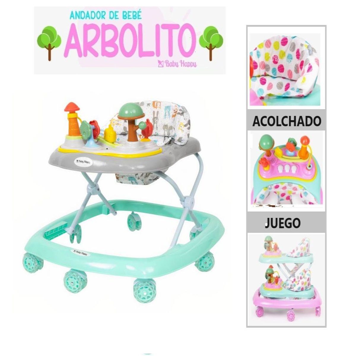 BABY HAPPY - Hi Baby Andador Musical Arbolito Verde Agua
