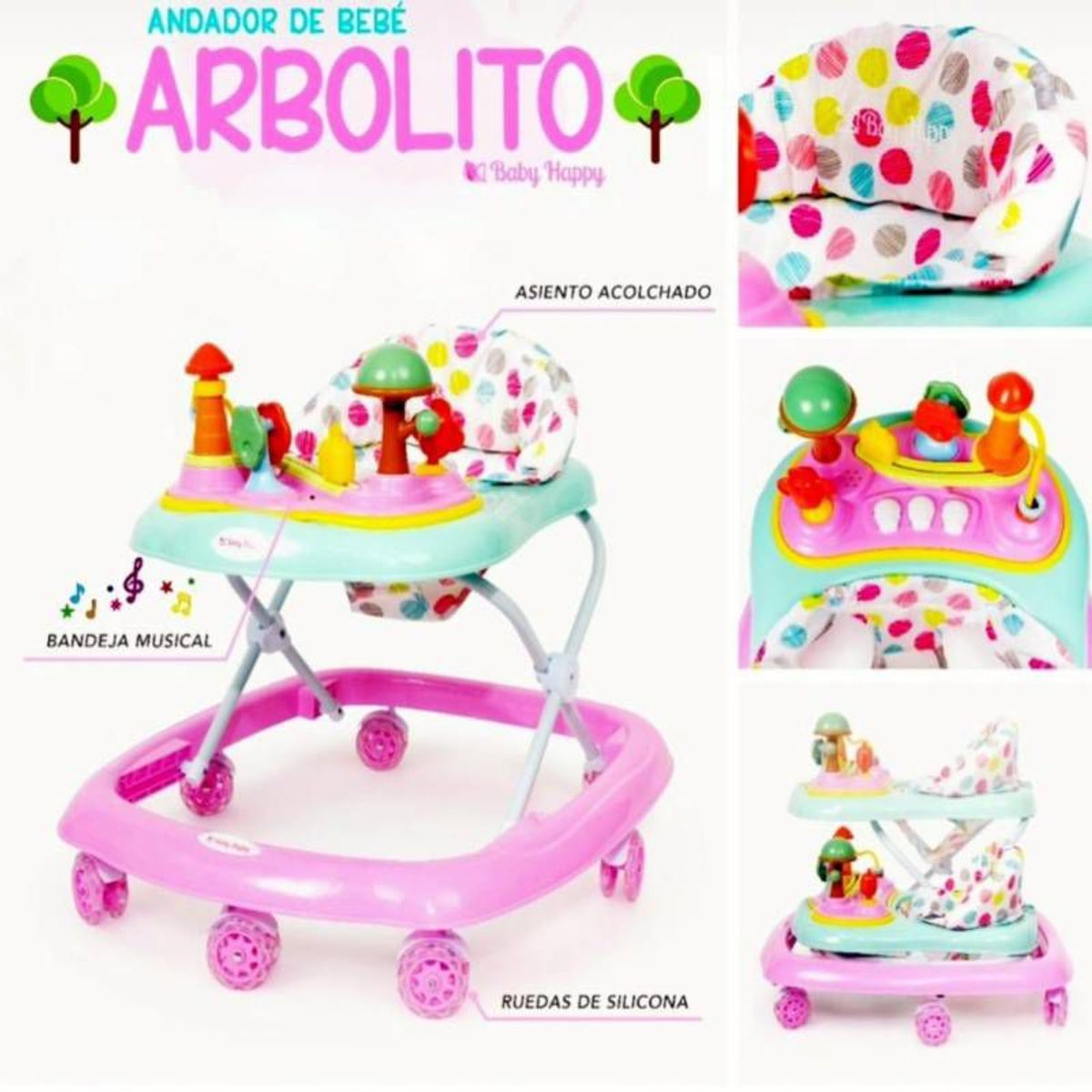 BABY HAPPY - Hi Baby Andador Musical Arbolito Rosado