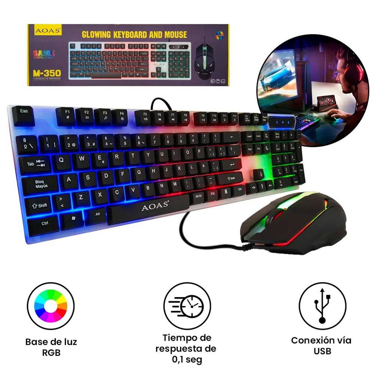 SEISA - Kit Teclado y Mouse Gamer con Luces