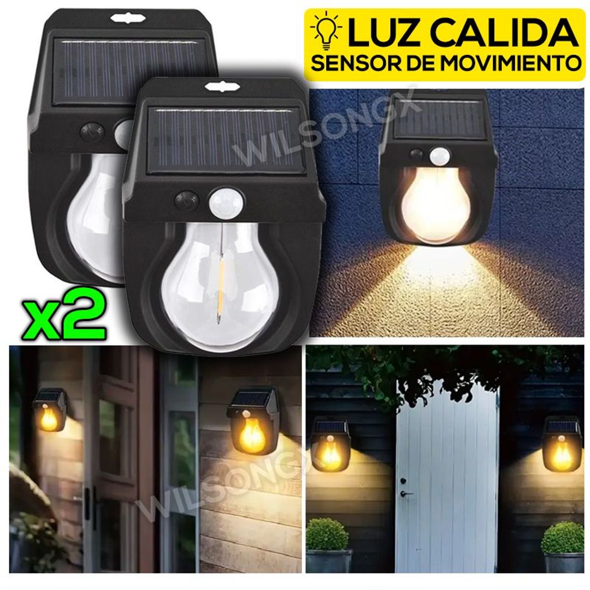 GENERICO - Kit 2 Lámpara Foco Luz Led Solar con Sensor de Movimiento Recargable