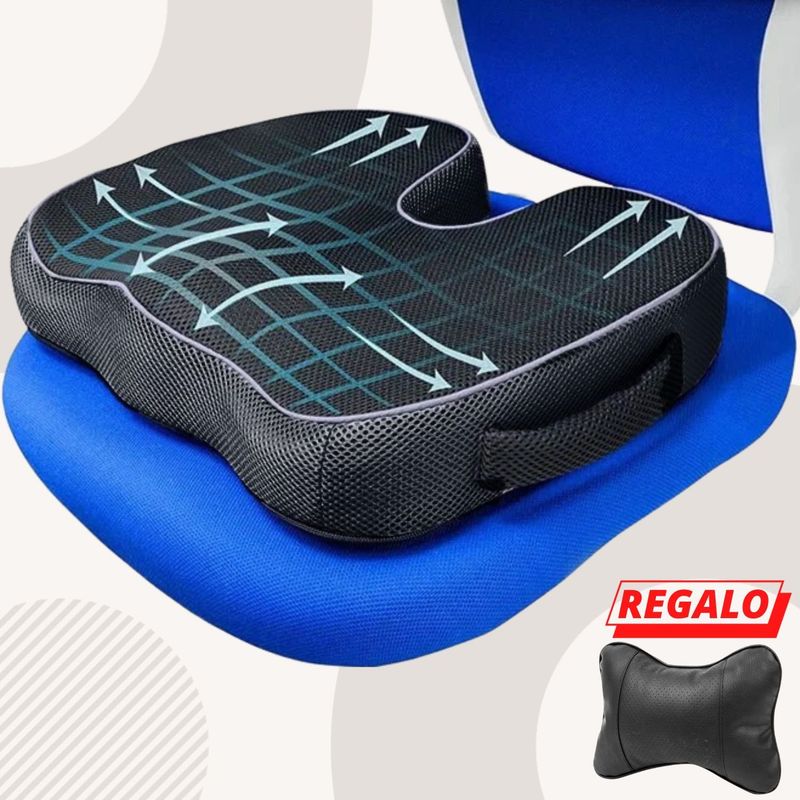 DAUER - COJIN ASIENTO ORTOPEDICO GEL + BAMBU NEGRO Y ASA  REGALO COJIN CUELLO