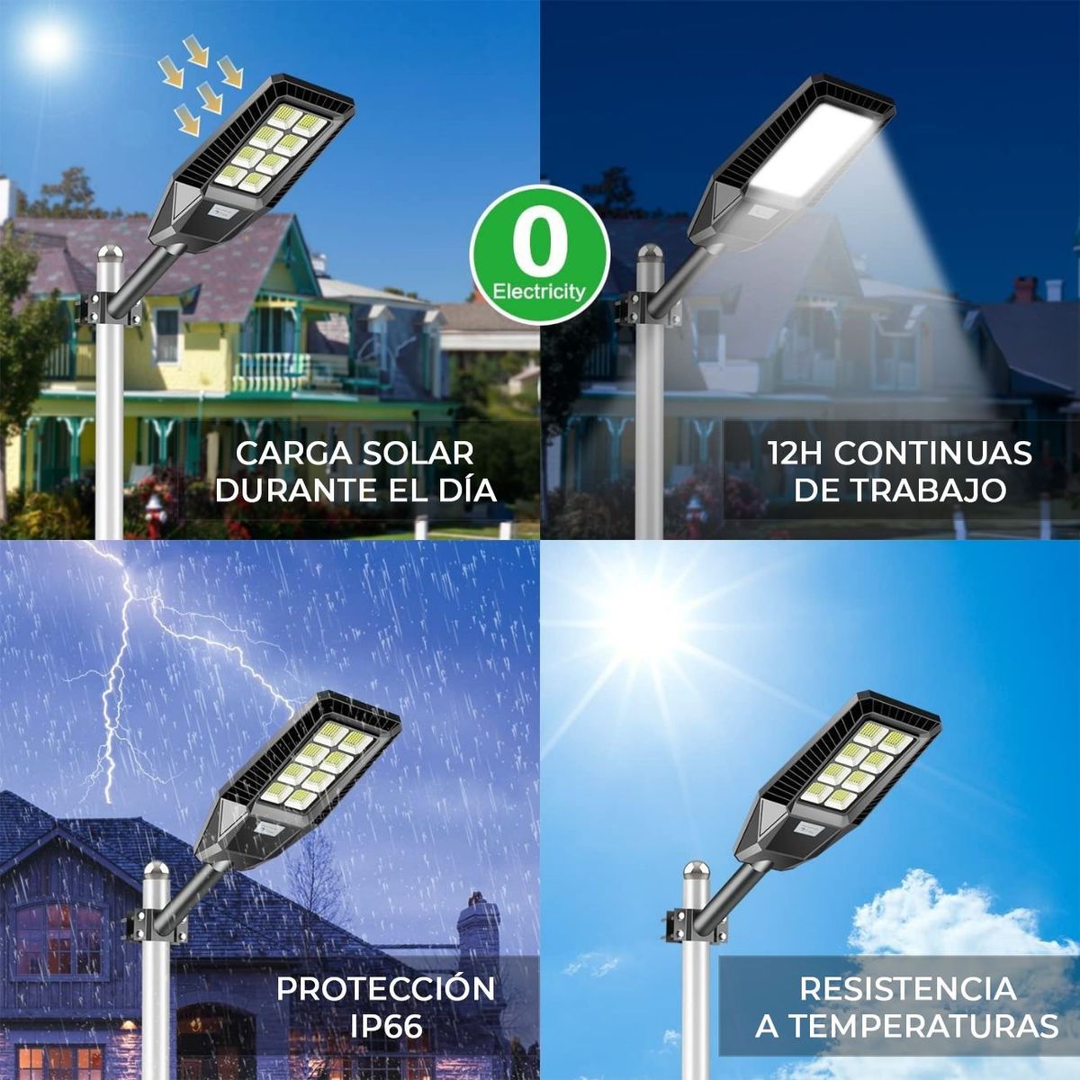 GENERICO - Lampara Poste Solar Alumbrado Publico 200W 600 Leds