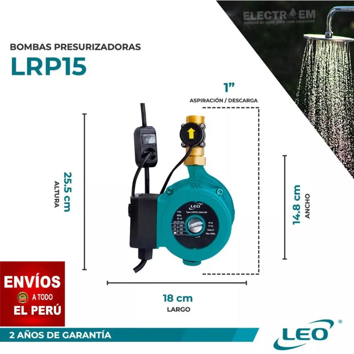 LEO - BOMBA DE AGUA PRESURIZADORA 270W PARA DUCHA , THERMA  Y LAVADORA.