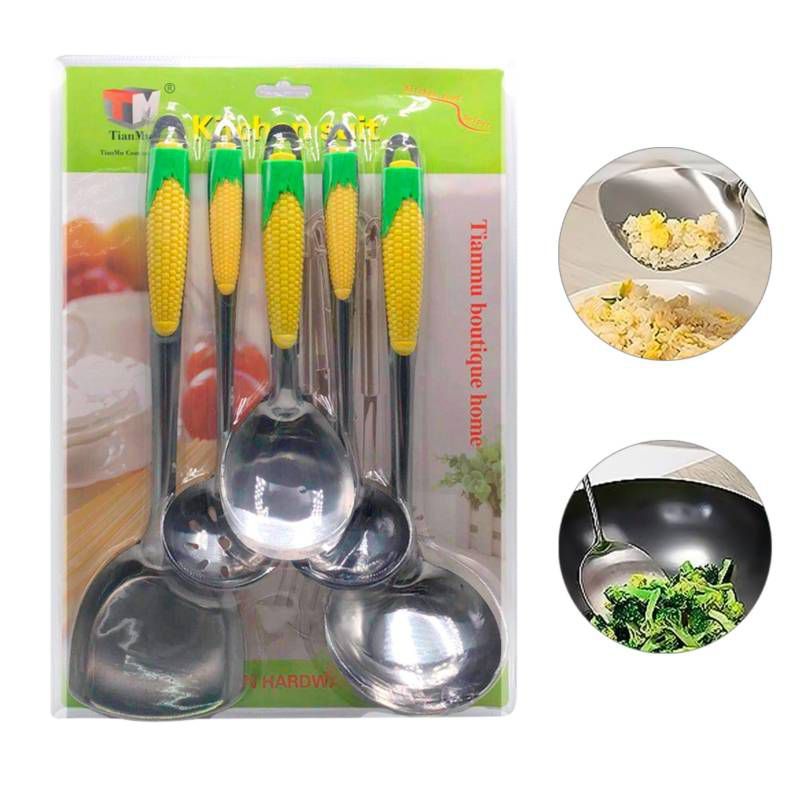 GENERICO - Kit Juego De 5 Cucharas Cucharones De Cocina Modelo Maíz