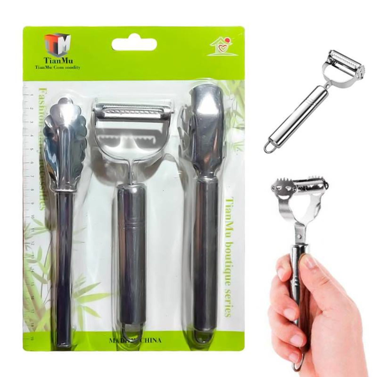 GENERICO - Set Rallador De Cocina + Pinza De Acero 3 En 1