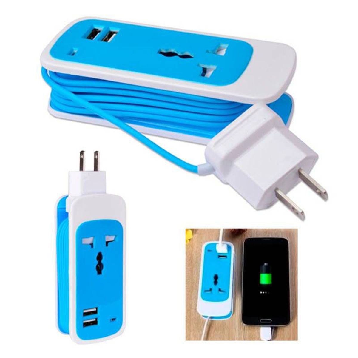 GENERICO - Cargador Universal 3 En 1 Dual 2.1amp 1.5 Metros 2 USB – AZUL