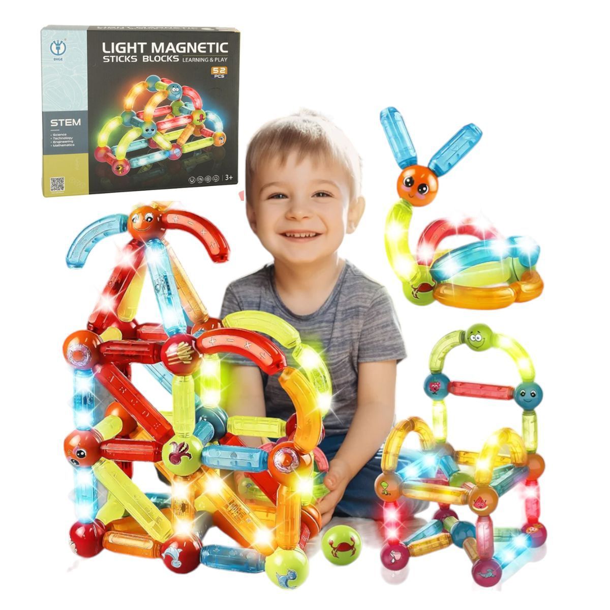 GENERICO - Juego De Bloques Magneticos Con Luces De Construccion 52 Pcs