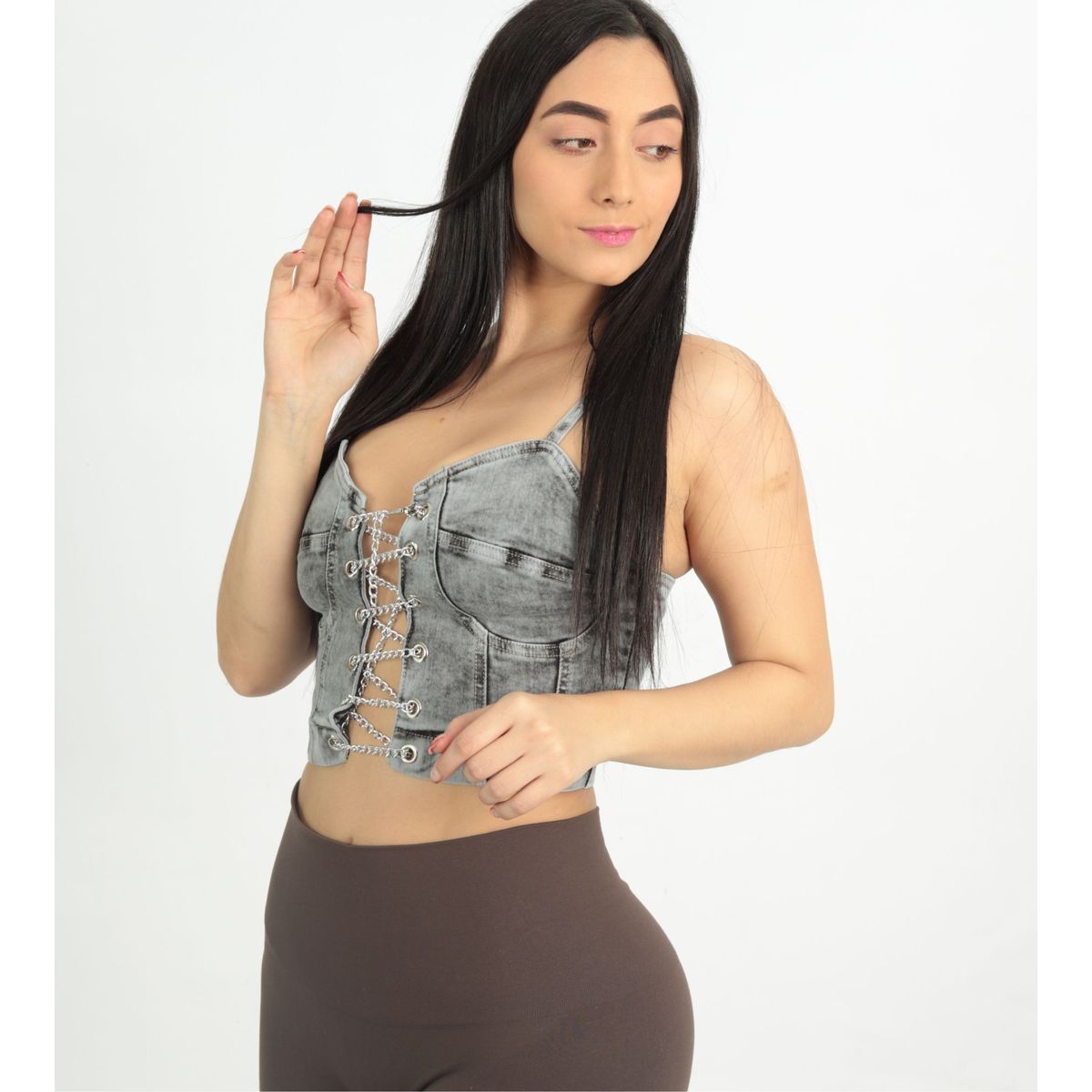 BENCUS JEANS - Top Jean Mujer Cadenas Gris