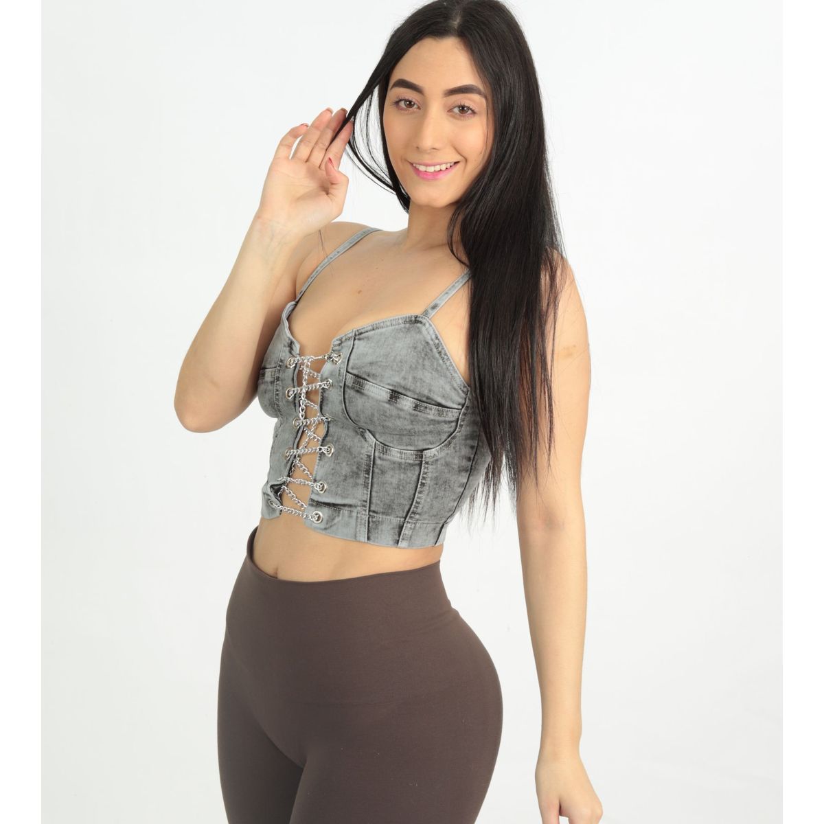 BENCUS JEANS - Top Jean Mujer Cadenas Gris