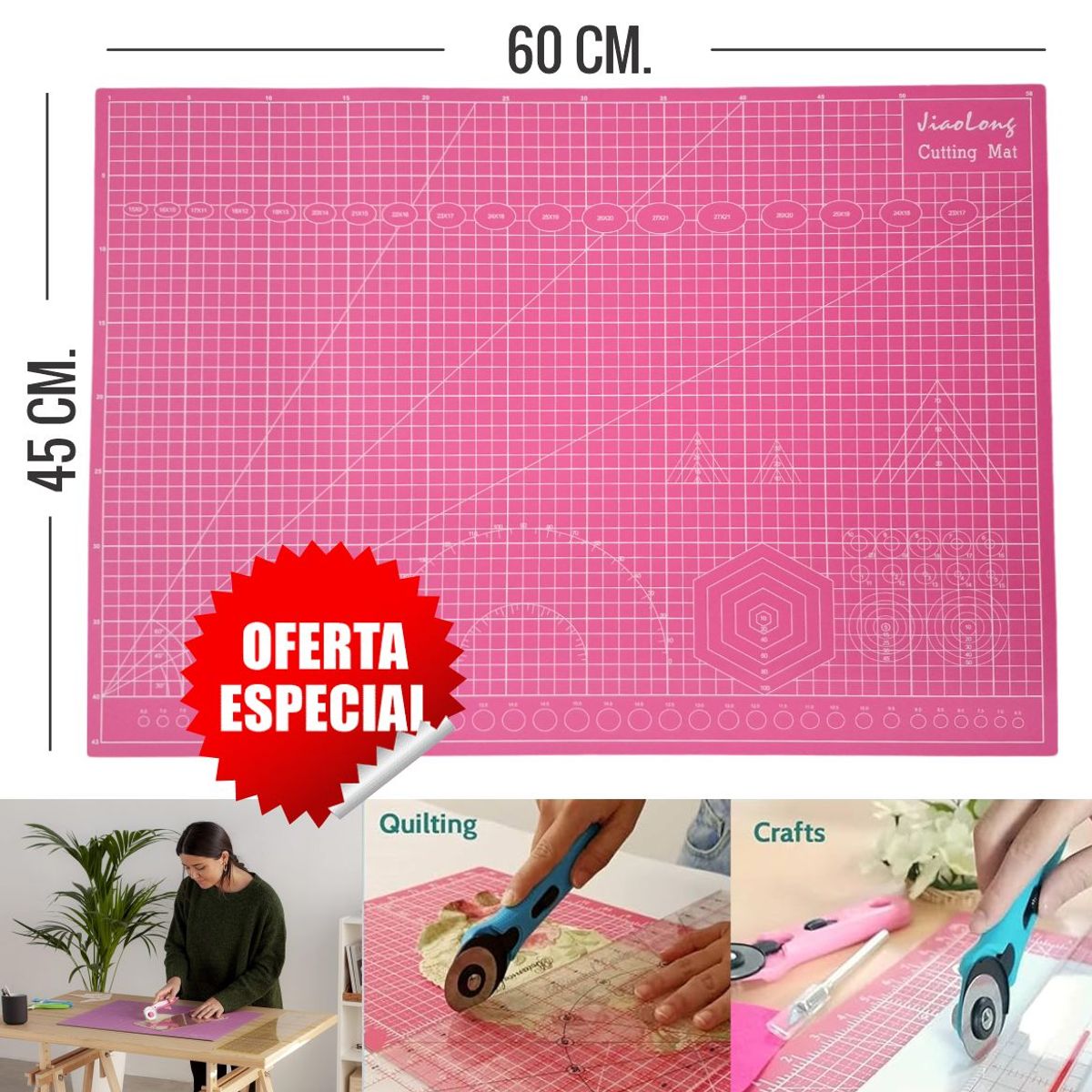 GENERICO - Cutting Mat A2 Plancha de corte 60x45 cm autocurativa Rosado