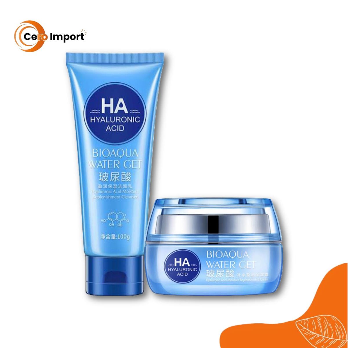 BIOAQUA - Limpiador Facial y Crema Hidratante de Acido Hialuronico Water Get