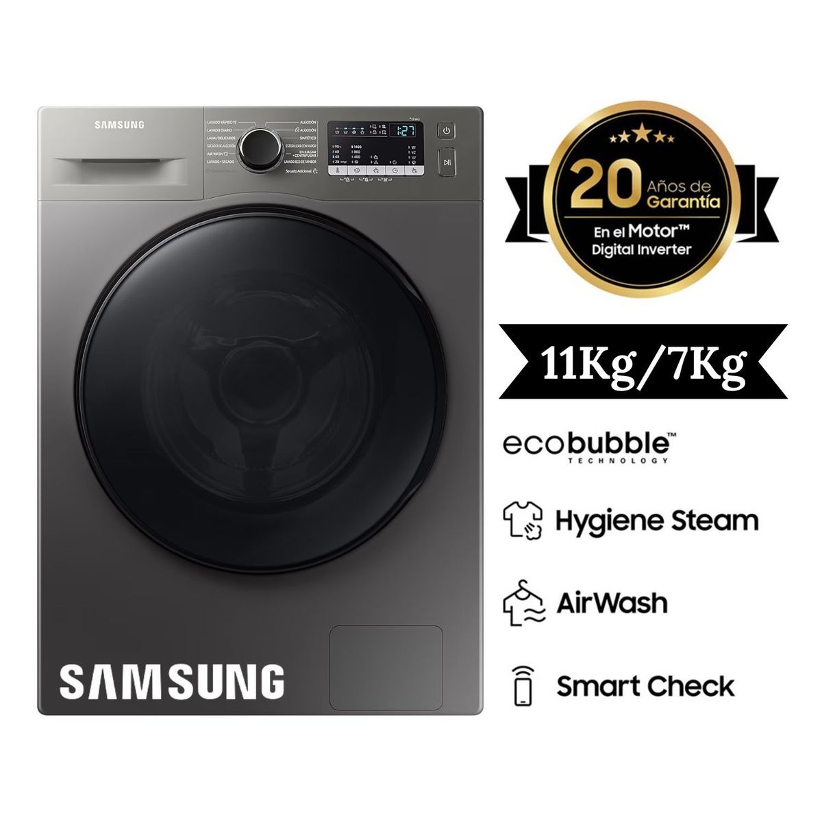 SAMSUNG - Lavaseca SAMSUNG EcoBubble con AirWash 11 kg / 7 kg WD11T4046BX