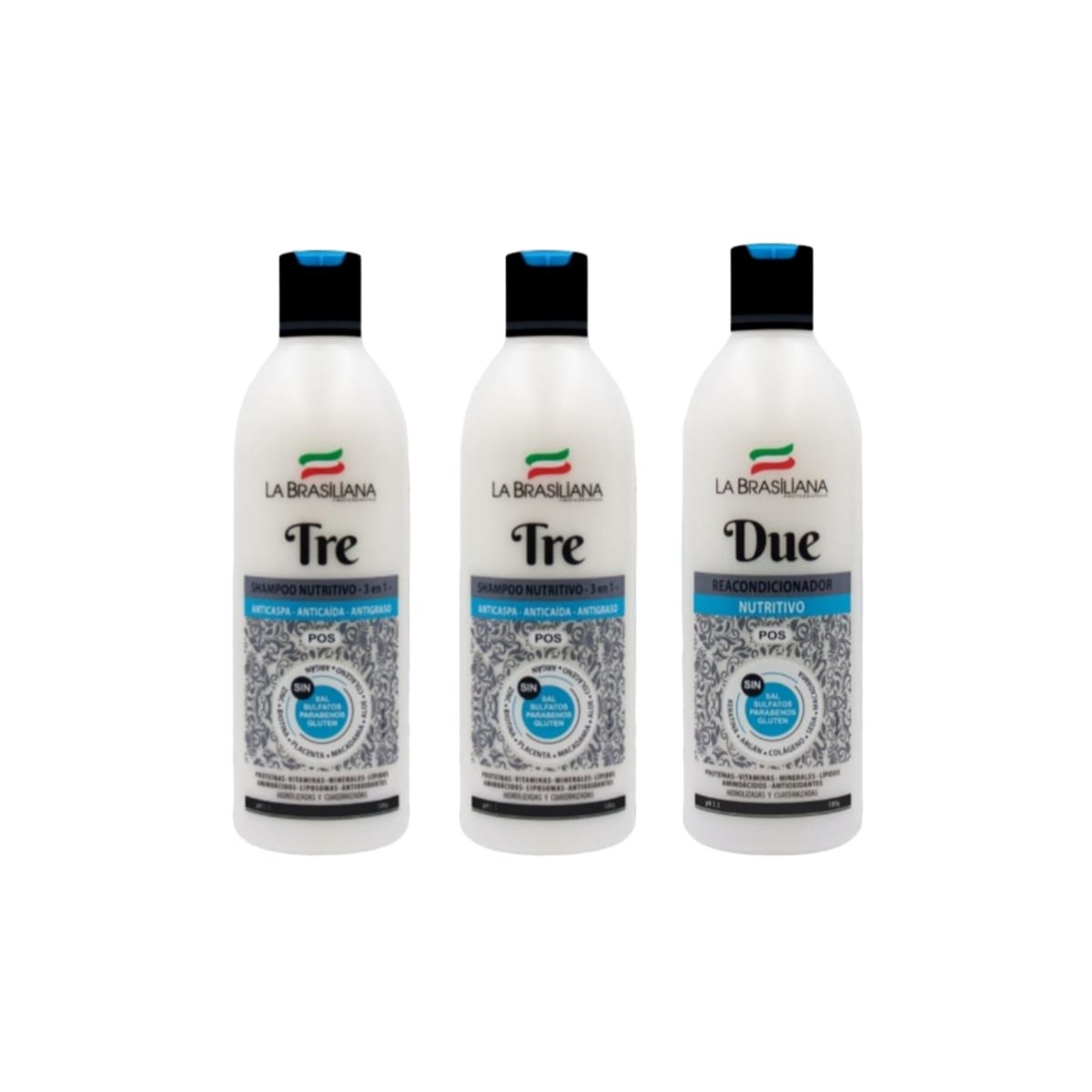 LA BRASILIANA - Pack La Brasiliana 2 Shampoo TRE  + Reacondicionador DUE Sin SAL