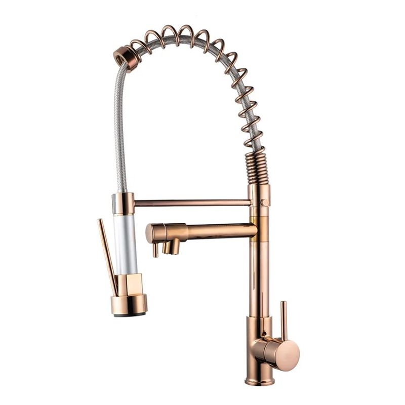 IMPORTADO MC - MEZCLADORA DE COCINA CON DOBLE SALIDA RESORTE ROSA GOLDEN
