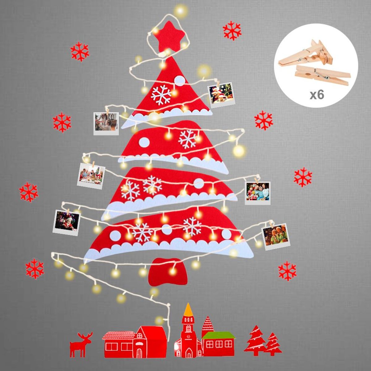 KELLER - Árbol de Navidad para Pared Cadena de Luces Porta Fotos Decoración