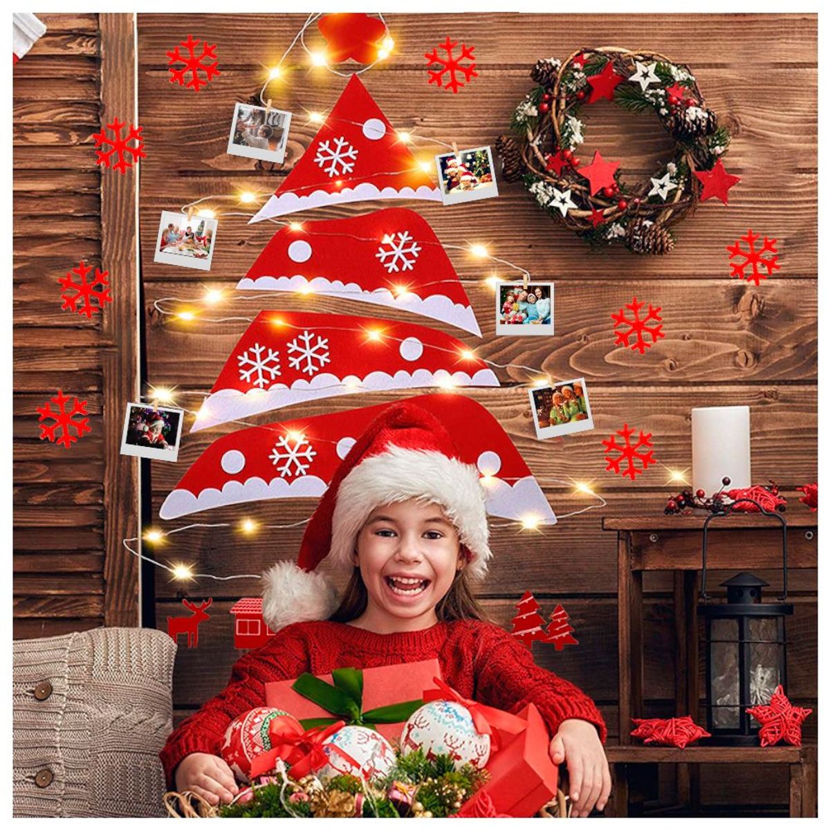 KELLER - Árbol de Navidad para Pared Cadena de Luces Porta Fotos Decoración