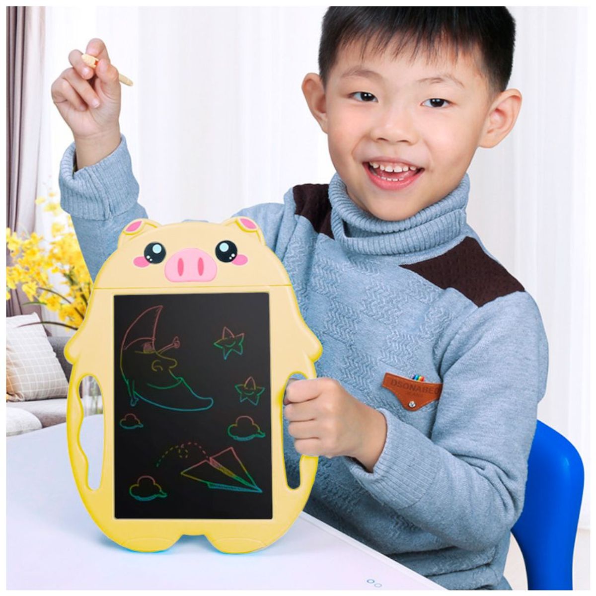 KELLER - Tablero Pizarra LCD Didáctico Trazo Colores Chanchito AM