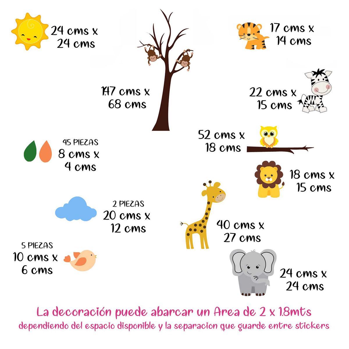 GENERICO - Vinilo Infantil Arbol Naranja safari decoracion Unisex