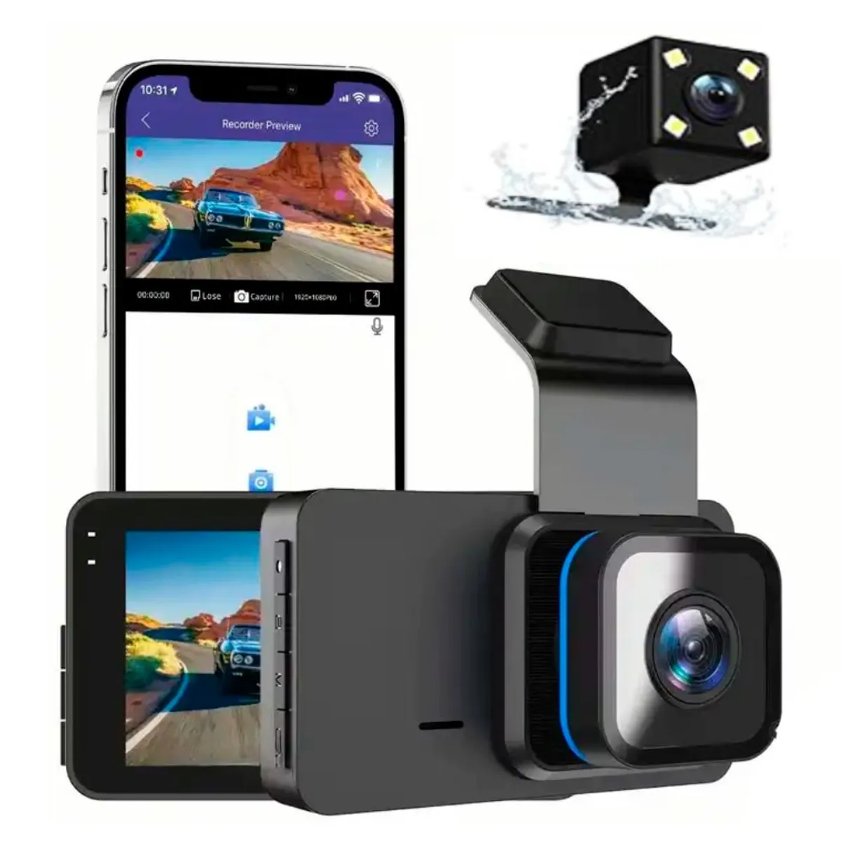 GENERICO - Camara de Grabación Seguridad Auto Delantra y Trasera DVR