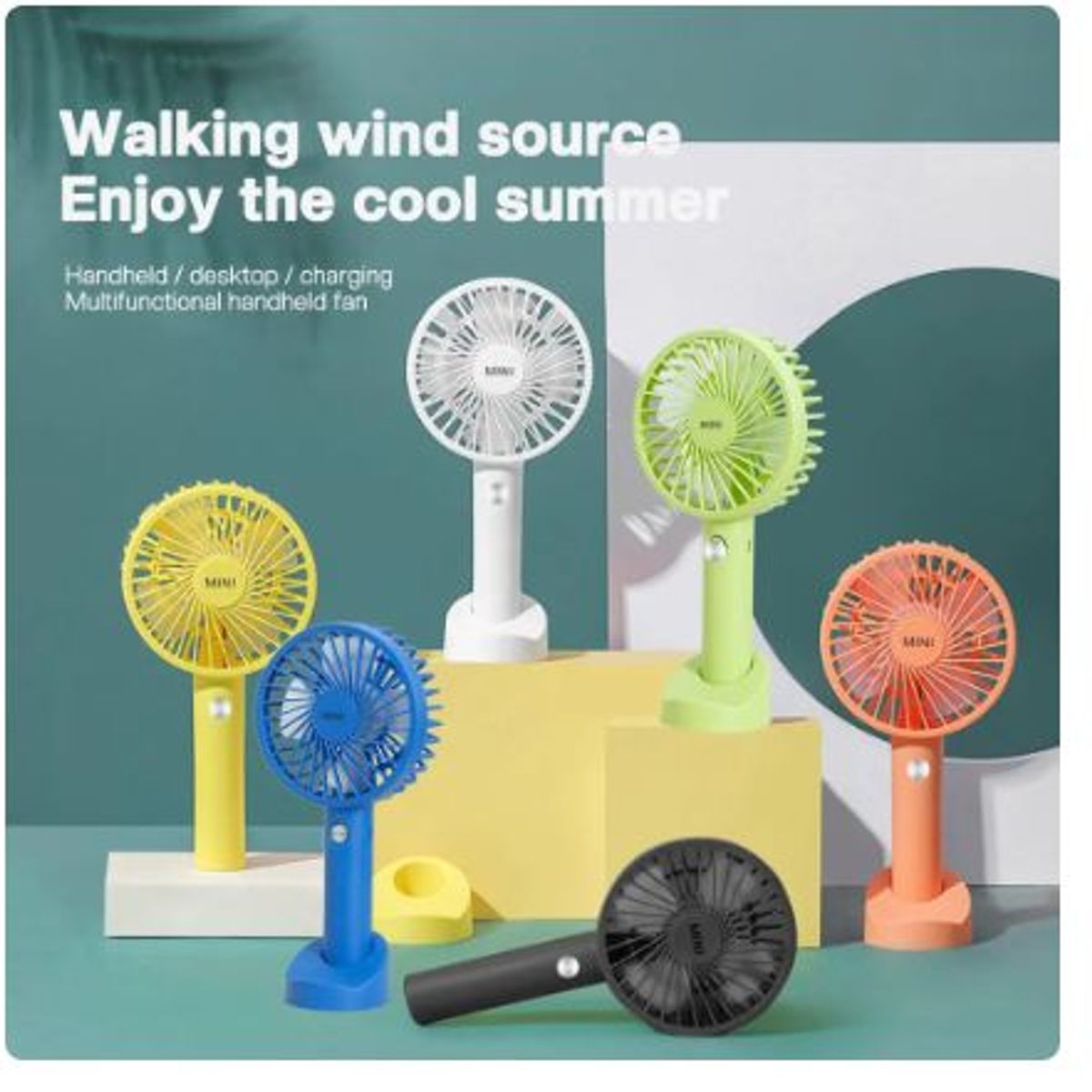 GENERICO - Ventilador portátil con base diseño kawaii