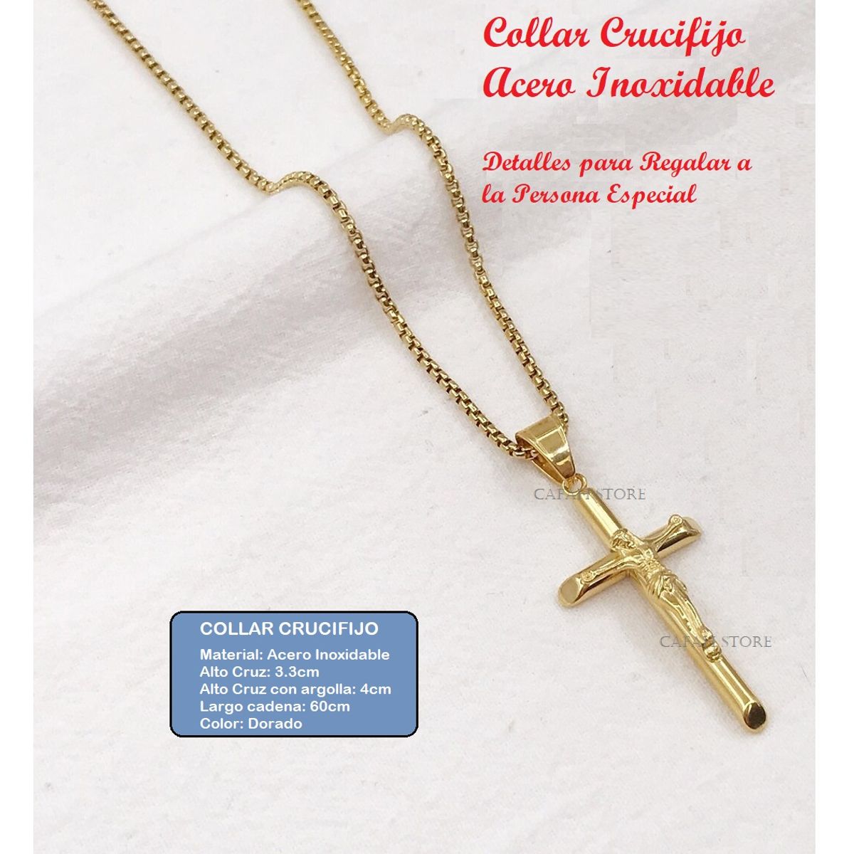 OEM - COLLAR HOMBRE CRUCIFIJO MEDIANO DE ACERO INOXIDABLE 316L x SAN VALENTIN