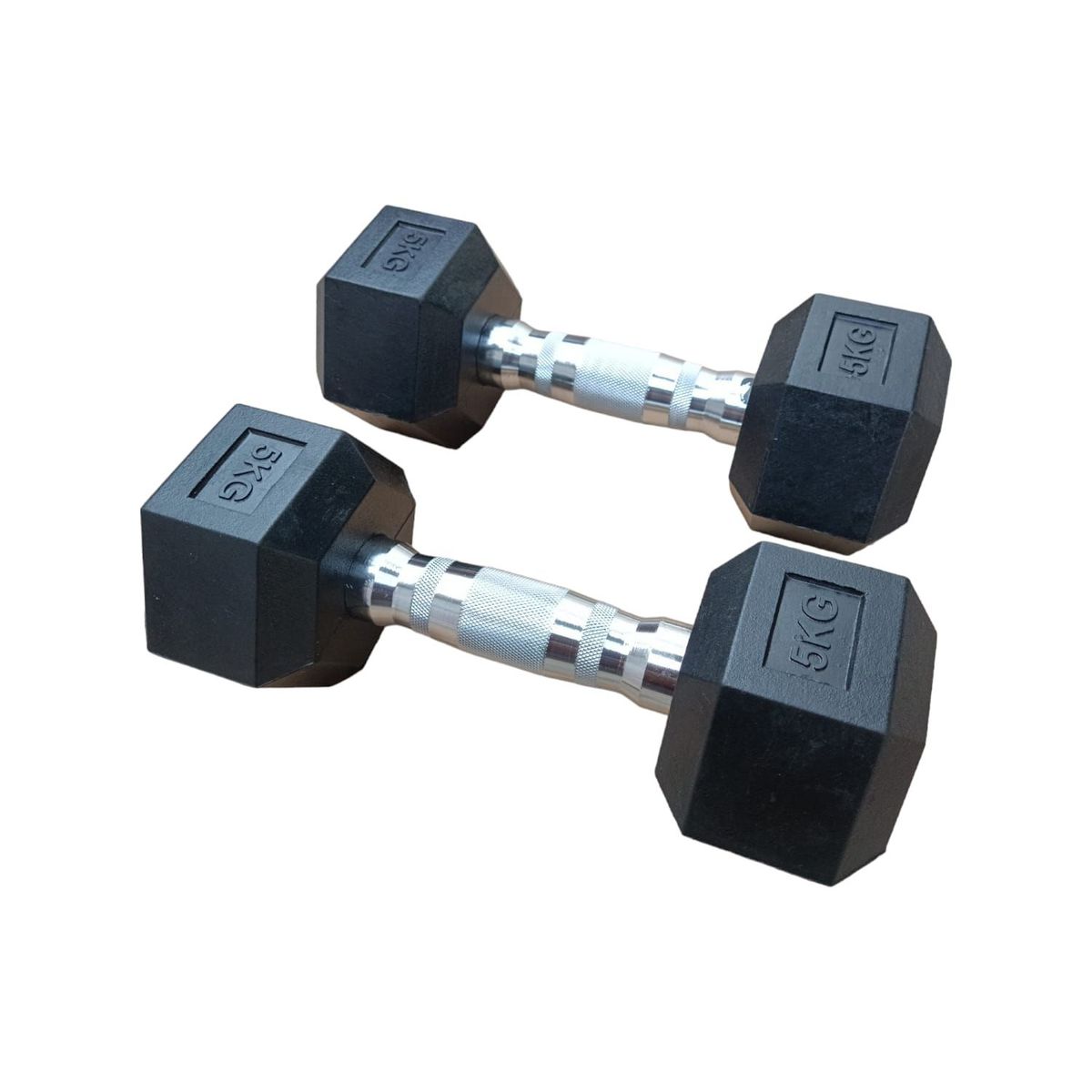 GENERICO - Mancuernas Pesas Cromadas Hexagonales De Caucho 5 Kg