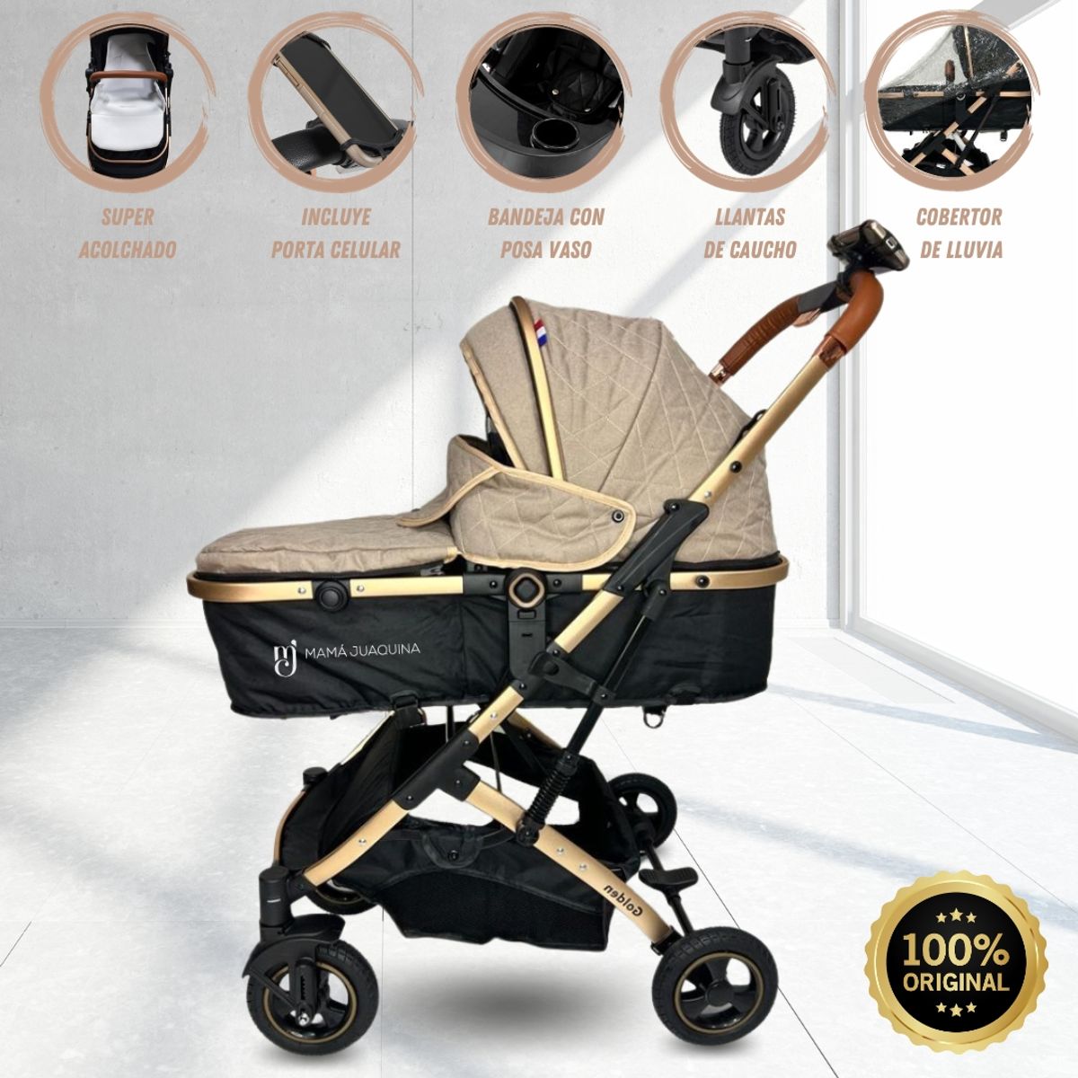 HI BABY - Coche Moisés Francés Travel System de Lujo «GOLDEN» Edición Limitada Beige