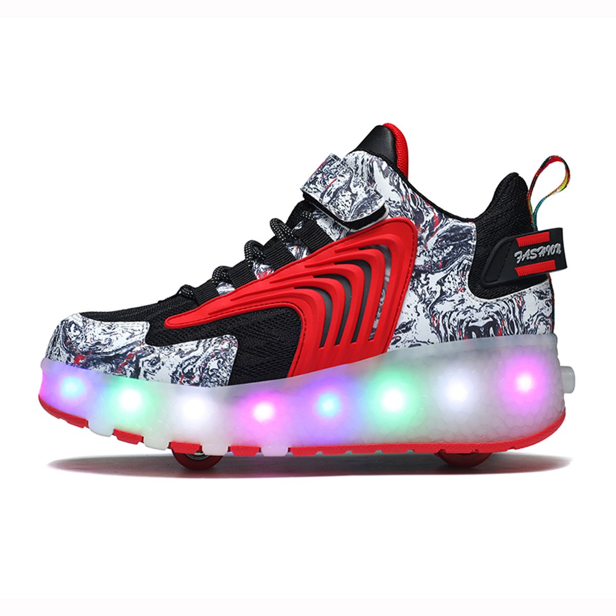 SHANDIAN - Zapatillas con ruedas y luces LED recargables con USB niñas y niños