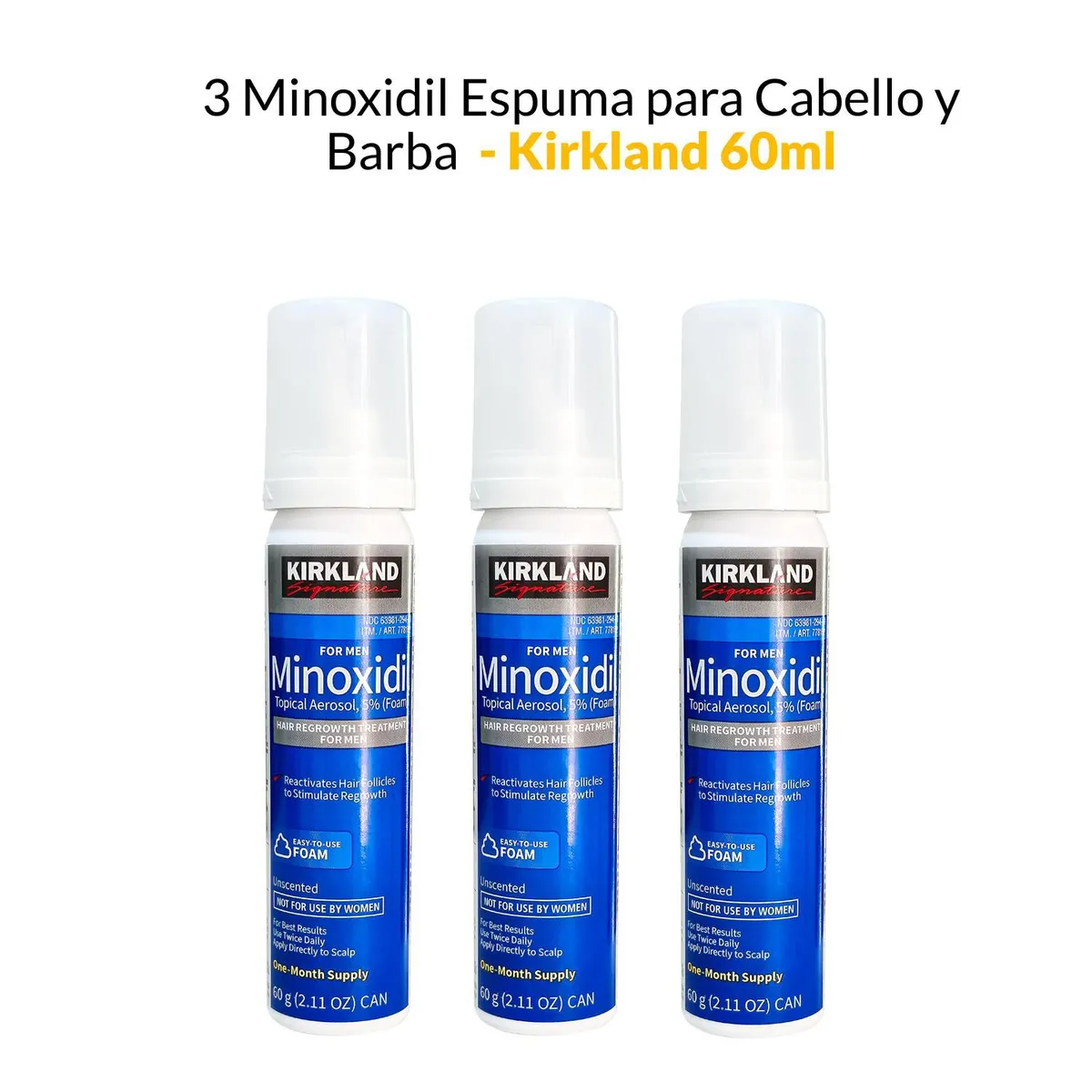 KIRKLAND - 3 Minoxidil Espuma para barba y cabello Kirkland 60ml
