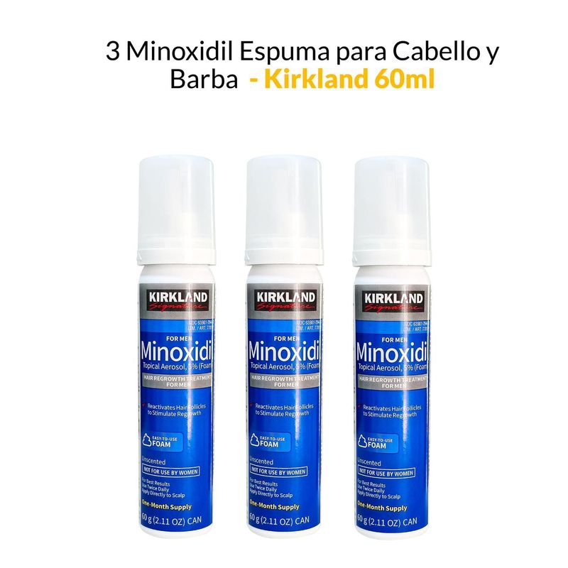 KIRKLAND - 3 Minoxidil Espuma para barba y cabello Kirkland 60ml