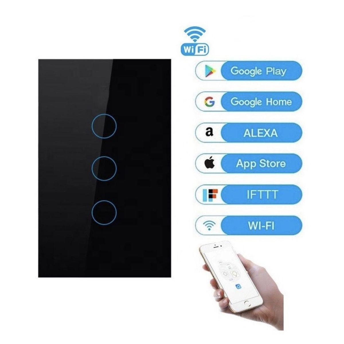 GENERICO - Interruptor de Pared con WiFi de 3 Tomas Alexa y Google