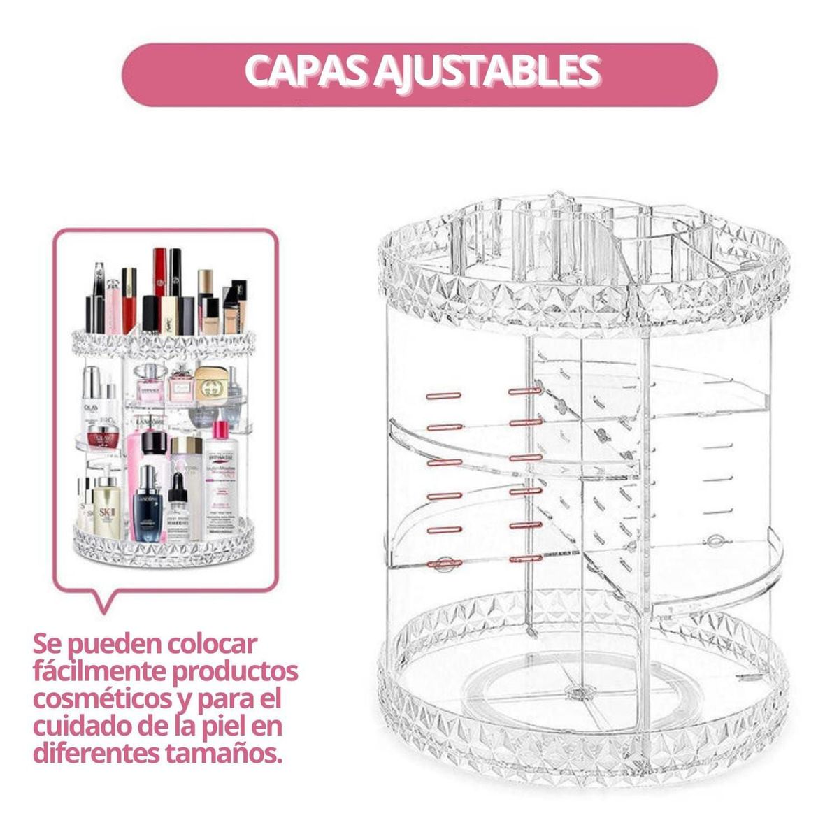 GENERICO - Organizador de Maquillaje Acrílico Giratorio 360 Grados