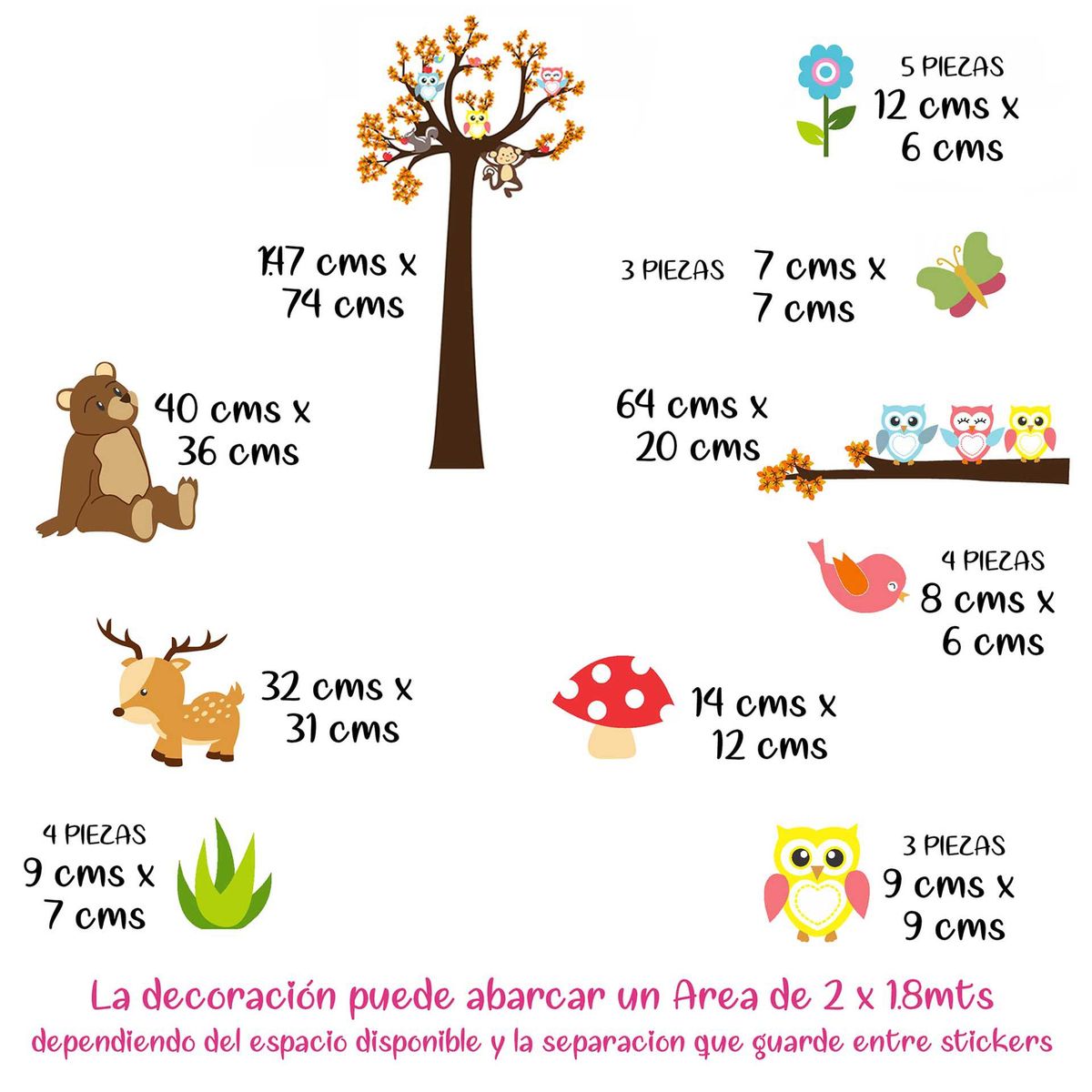 GENERICO - Vinilo Infantil Arbol otoño oso buhos decoracion Unisex