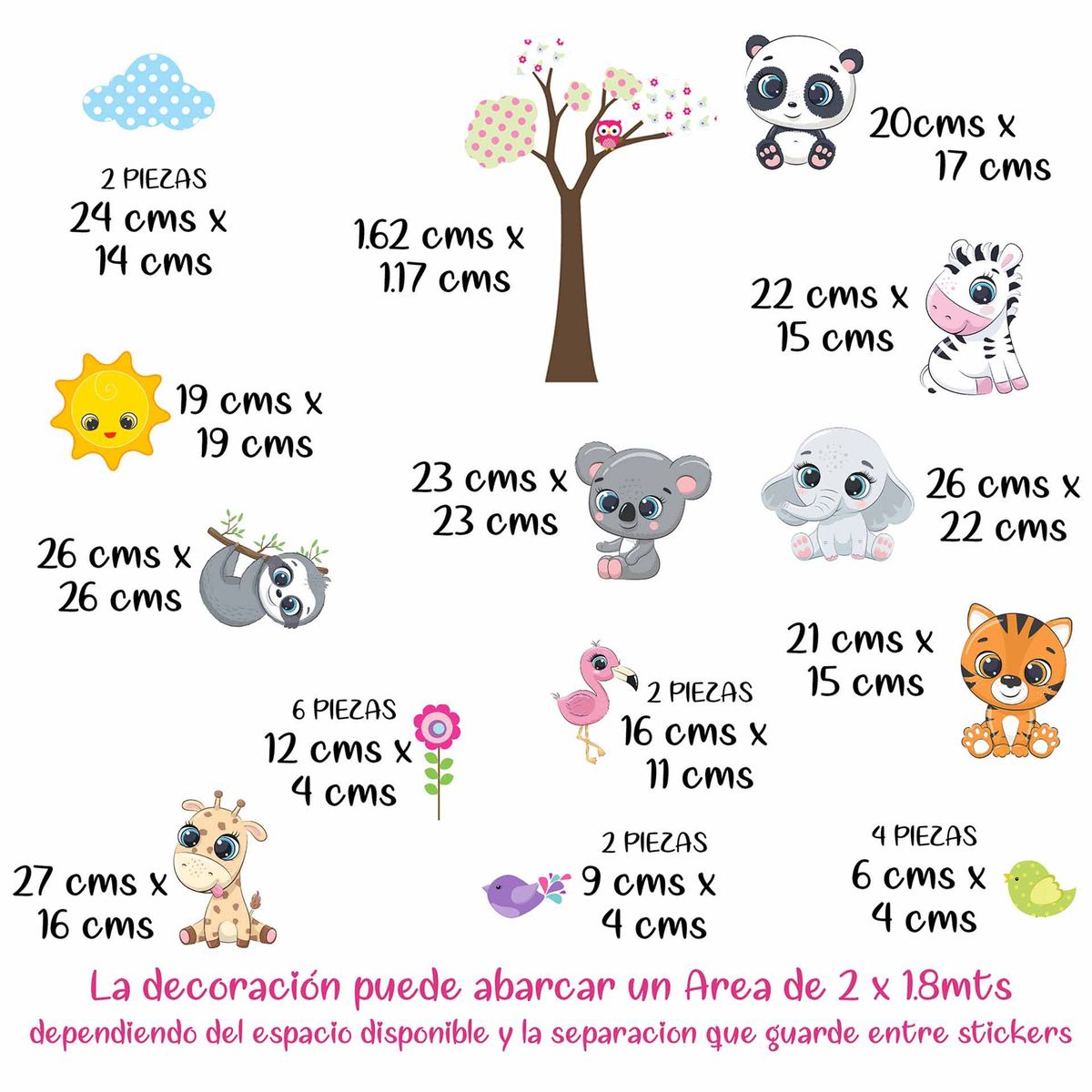 GENERICO - Vinilo Infantil Arbol rosa animales kawai decoracion para niñas