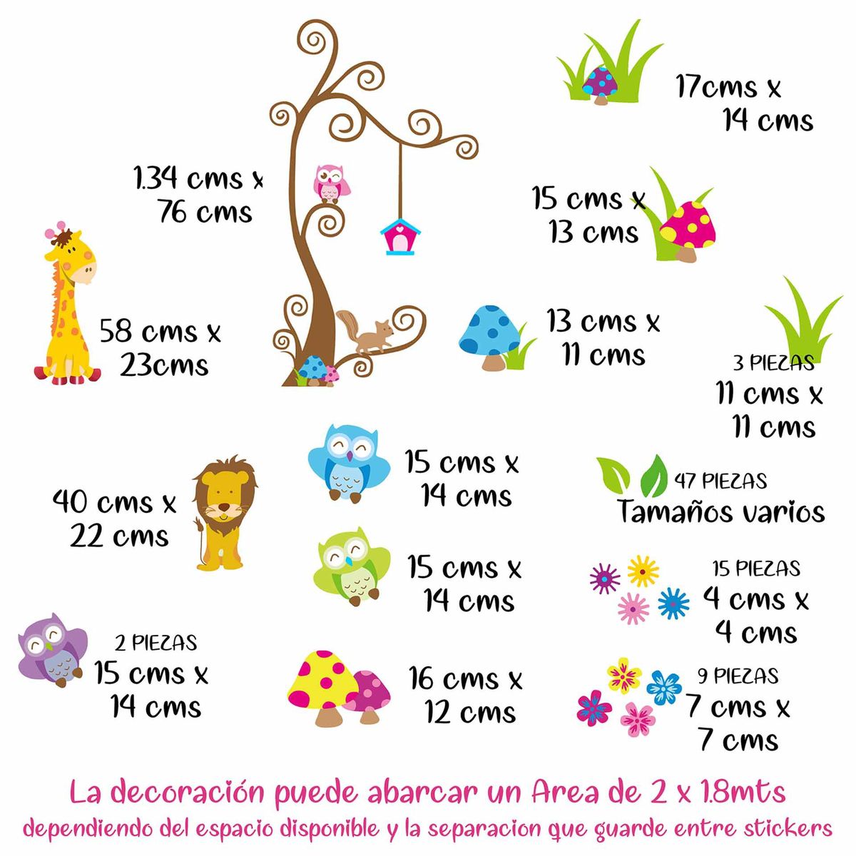 GENERICO - Vinilo Infantil Arbol floreado con buhos decoracion para niñas