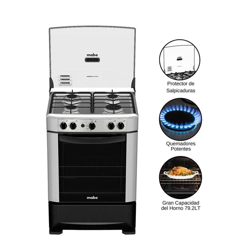 MABE - Cocina Mabe a Gas 4 Hornillas Inoxidable CMP6014AG0.
