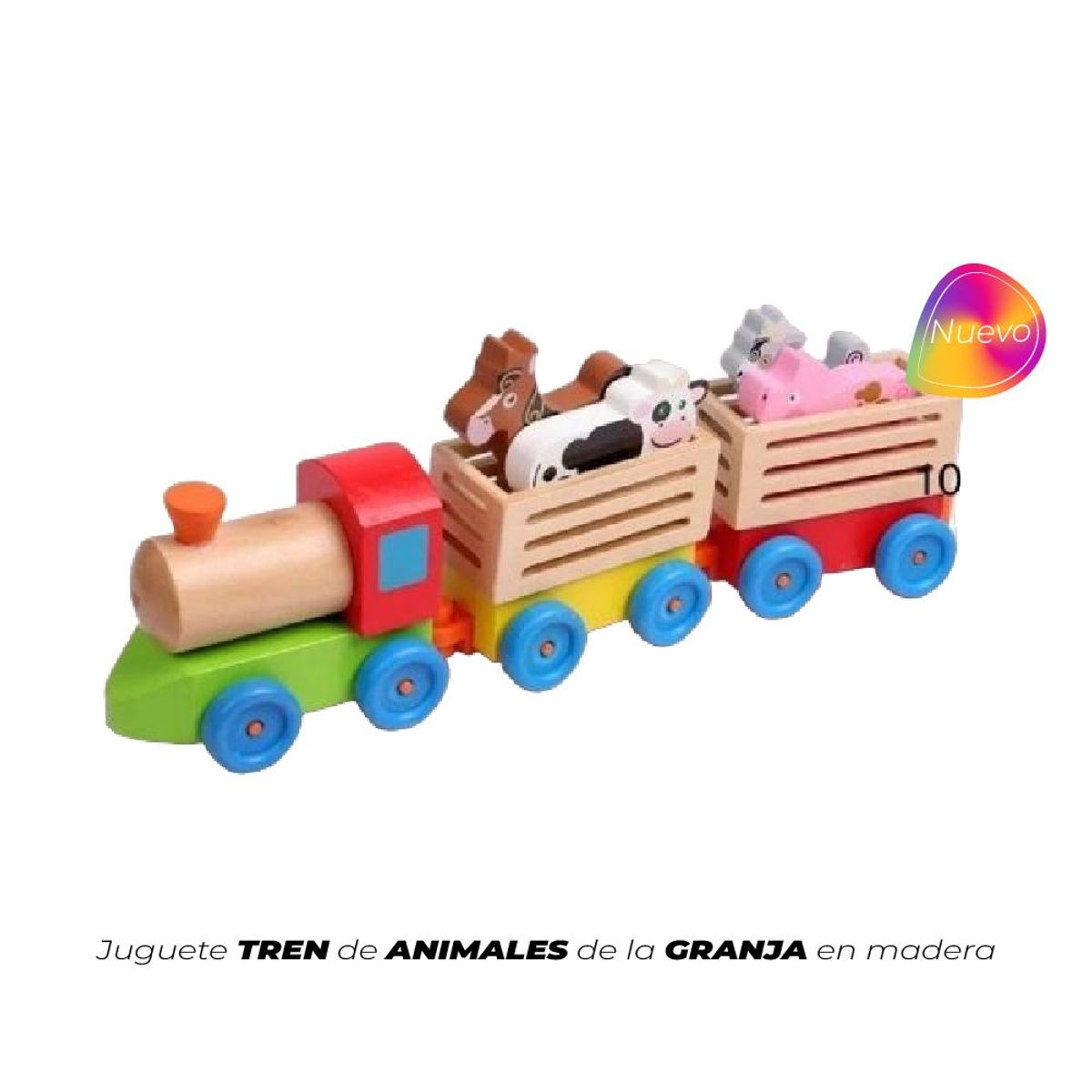 GENERICO - JUGUETE TREN DE ANIMALES DE LA GRANJA EN MADERA