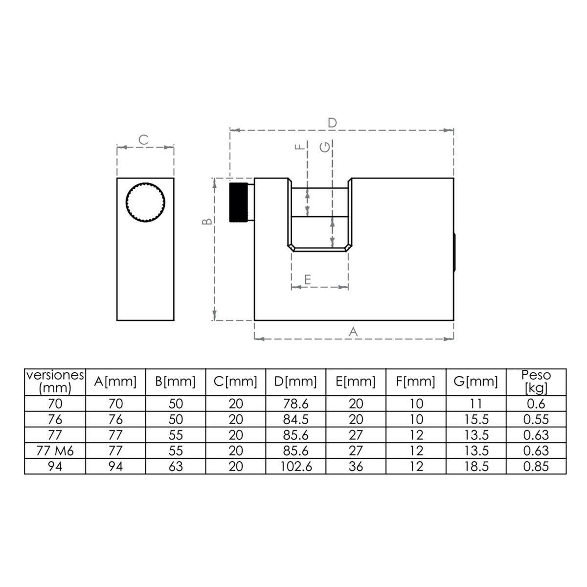 CISA - Candado Cisa Anticizalla de 77 mm