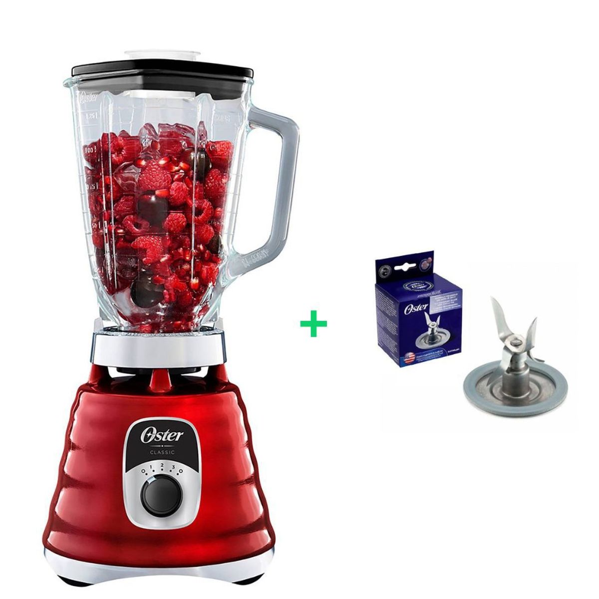 OSTER - Licuadora Oster 3 Velocidades Roja + Cuchilla de 4 Aspas