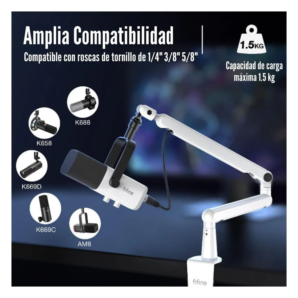 FIFINE - Fifine - Brazo para Micrófono BM88 Premium Boom - Blanco