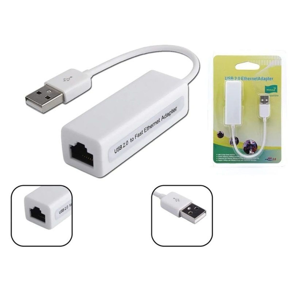OEM - Adaptador USB 2.0 a Rj45 LAN Ethernet 10/100 Mbps Computador