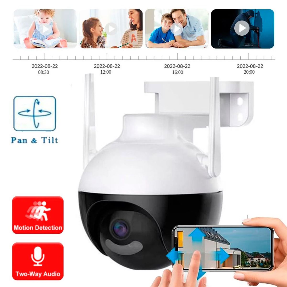 GENERICO - Camara Seguridad IP Exterior Wifi Sensor De Movimiento Vigilancia PTZ Exteriores