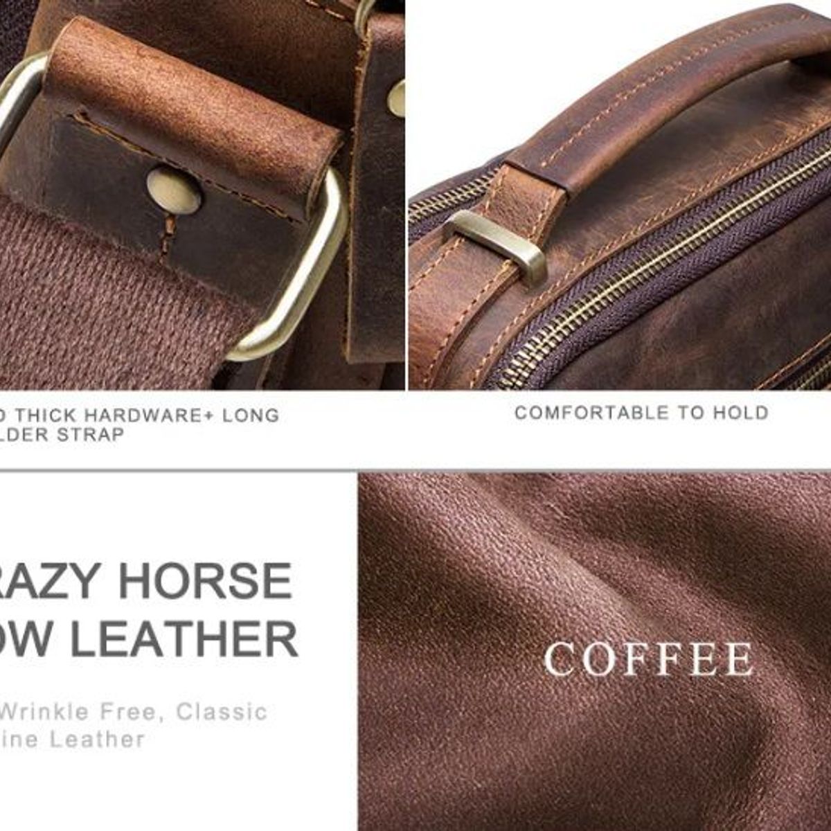 CONTACTS - Morral de Hombro de Cuero Genuino Contacts Marron para Caballeros