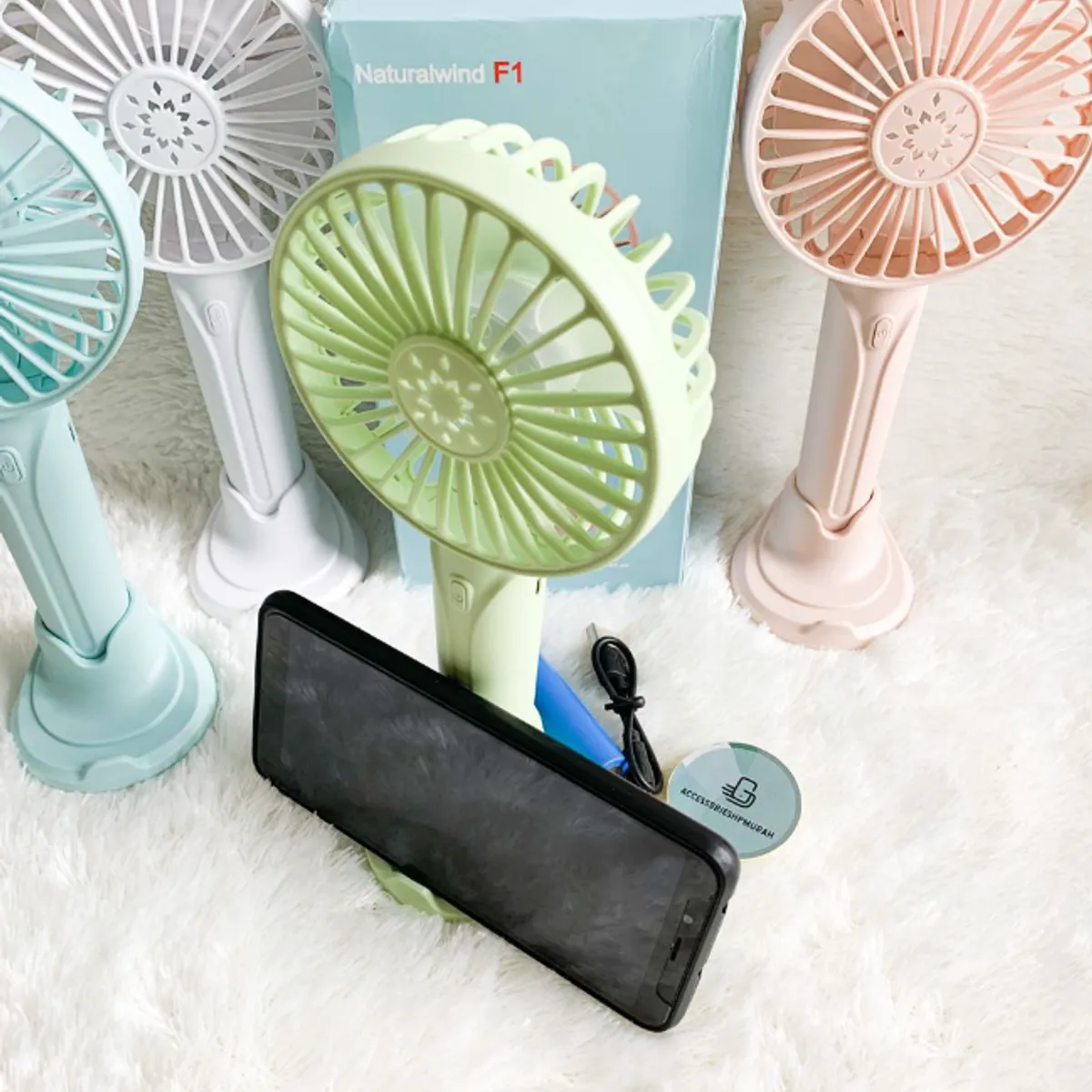 GENERICO - Ventilador De Mano Recargable Soporte Base Celular