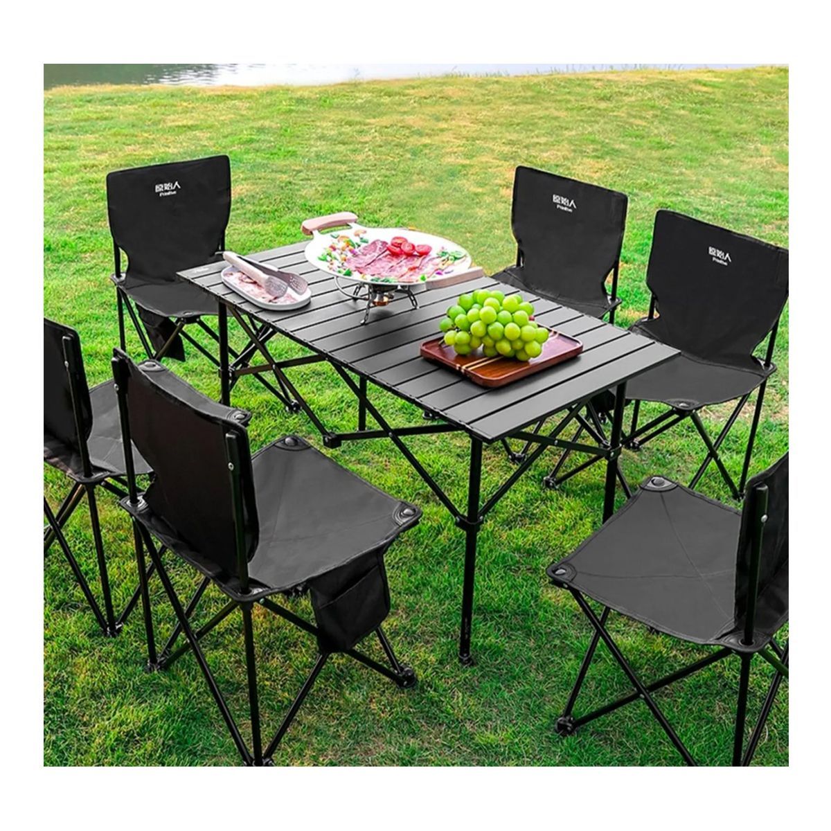 GENERICO - Mesa + 6 Sillas Plegable De Camping Playa Piscina Terraza Ne