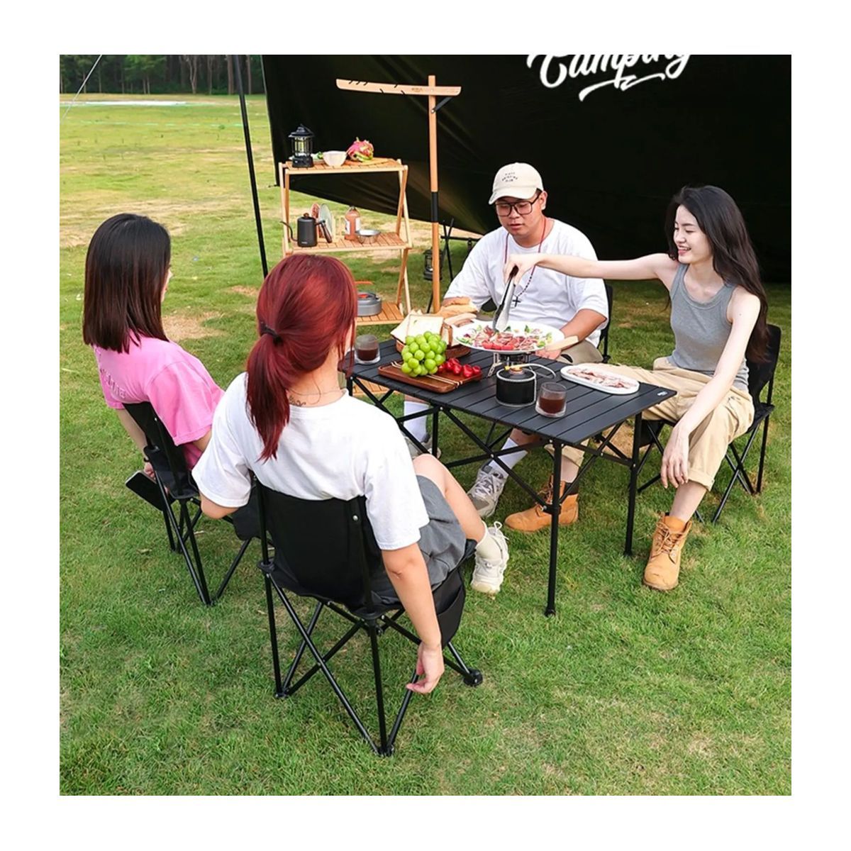 GENERICO - Mesa + 6 Sillas Plegable De Camping Playa Piscina Terraza Ne