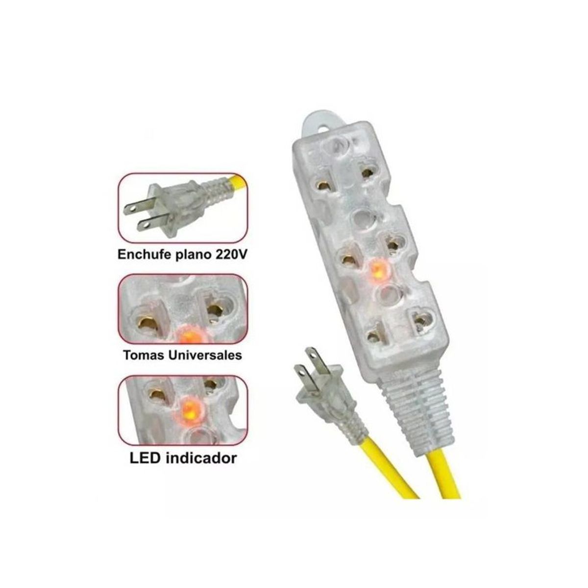 HOME LIGHT - EXTENSION con 03 Tomas con Foco de Neon 10MT HOME LIGHT